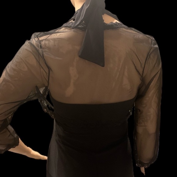 Igigi Halter Gown & Shrug Size 14/16 Sheer Black on Black, Lace Trim Hi-Lo Dress - Picture 6 of 15